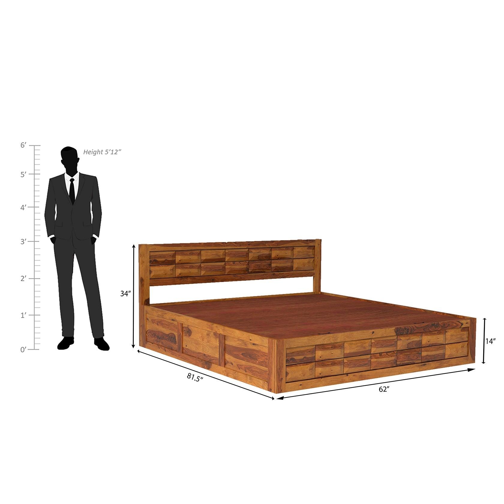 Arcadia Sheesham Wood Storage Hydraulic Bed In Light Honey - Ouch Cart 