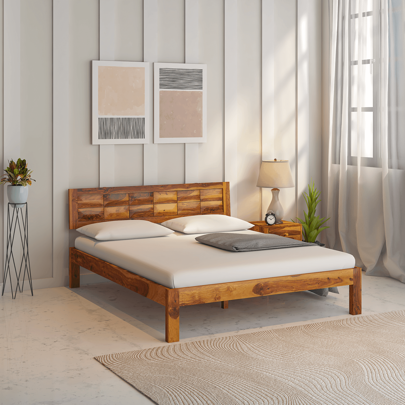 Arcadia Sheesham Wood Bed Without Storage - Ouch Cart 