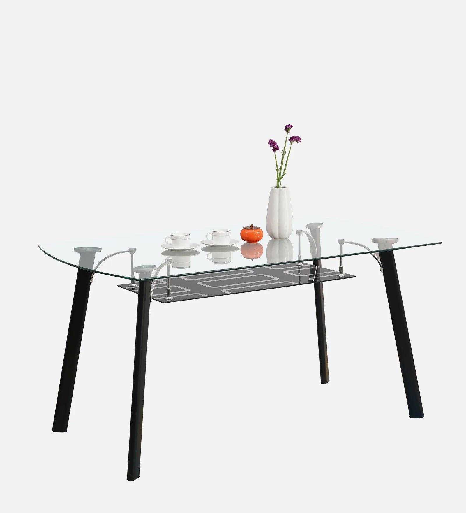 Glass 4 Seater Dining Set in Black Colour - Ouch Cart 