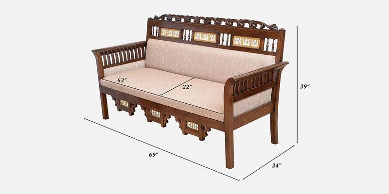 Solid Wood 3 Seater Sofa in Beige & Walnut Colour - Ouch Cart 