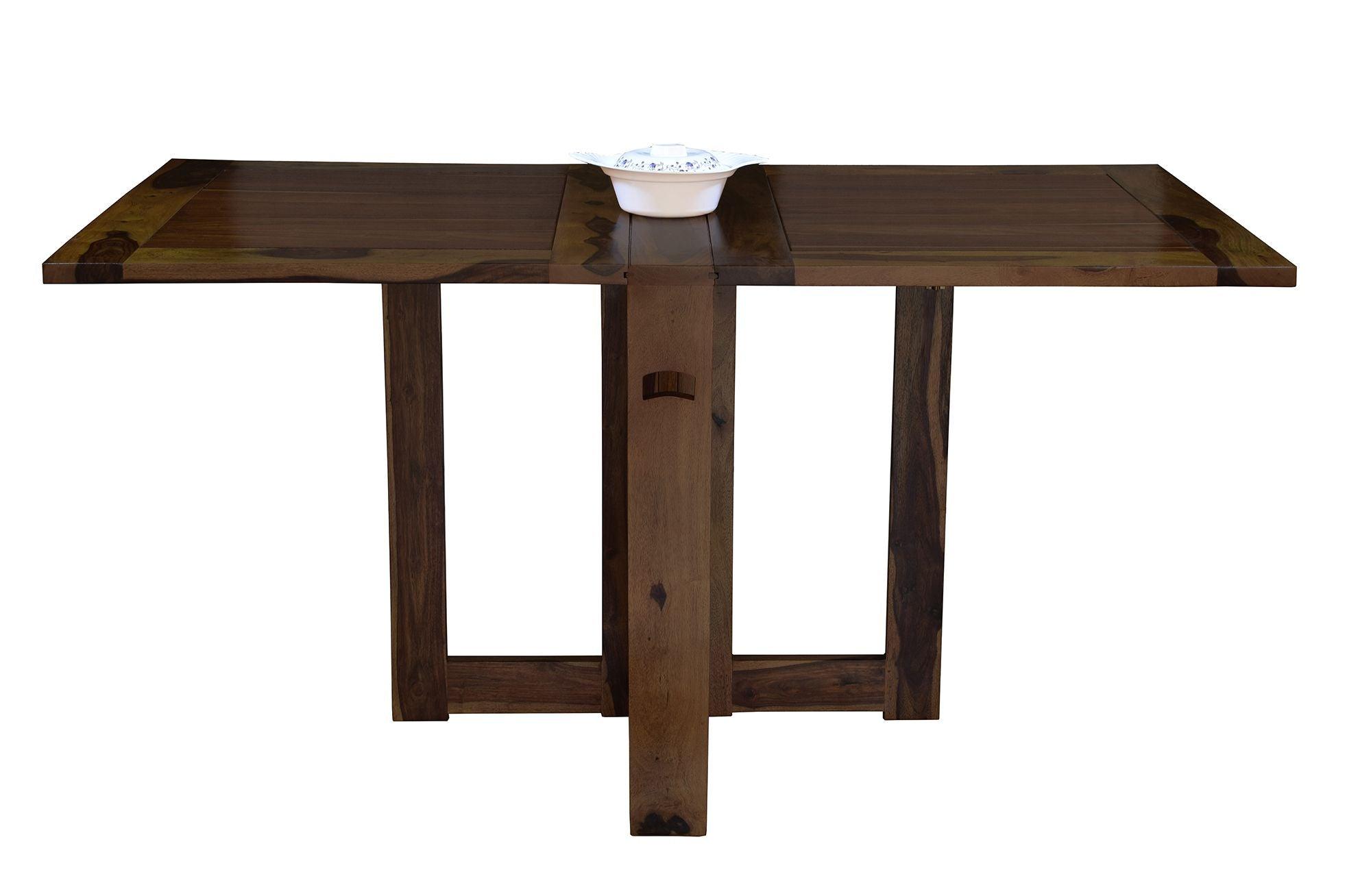 Sheesham Wood foldable dining table in walnut finish - Ouch Cart 