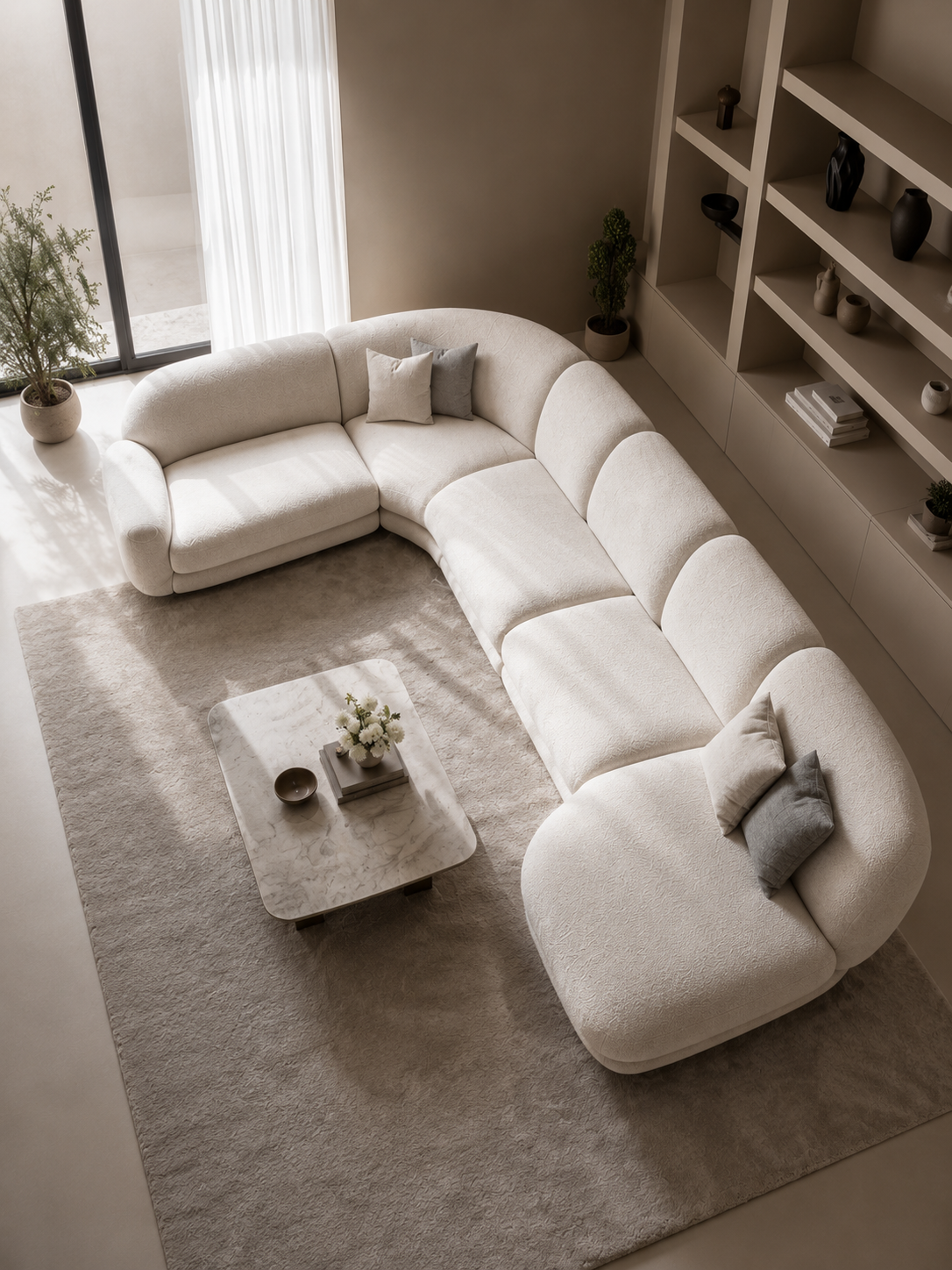 Modern Curved Sectional Sofa | Luxury Bouclé Upholstered L-Shaped Sofa Set | Contemporary Modular Corner Couch for Living Room