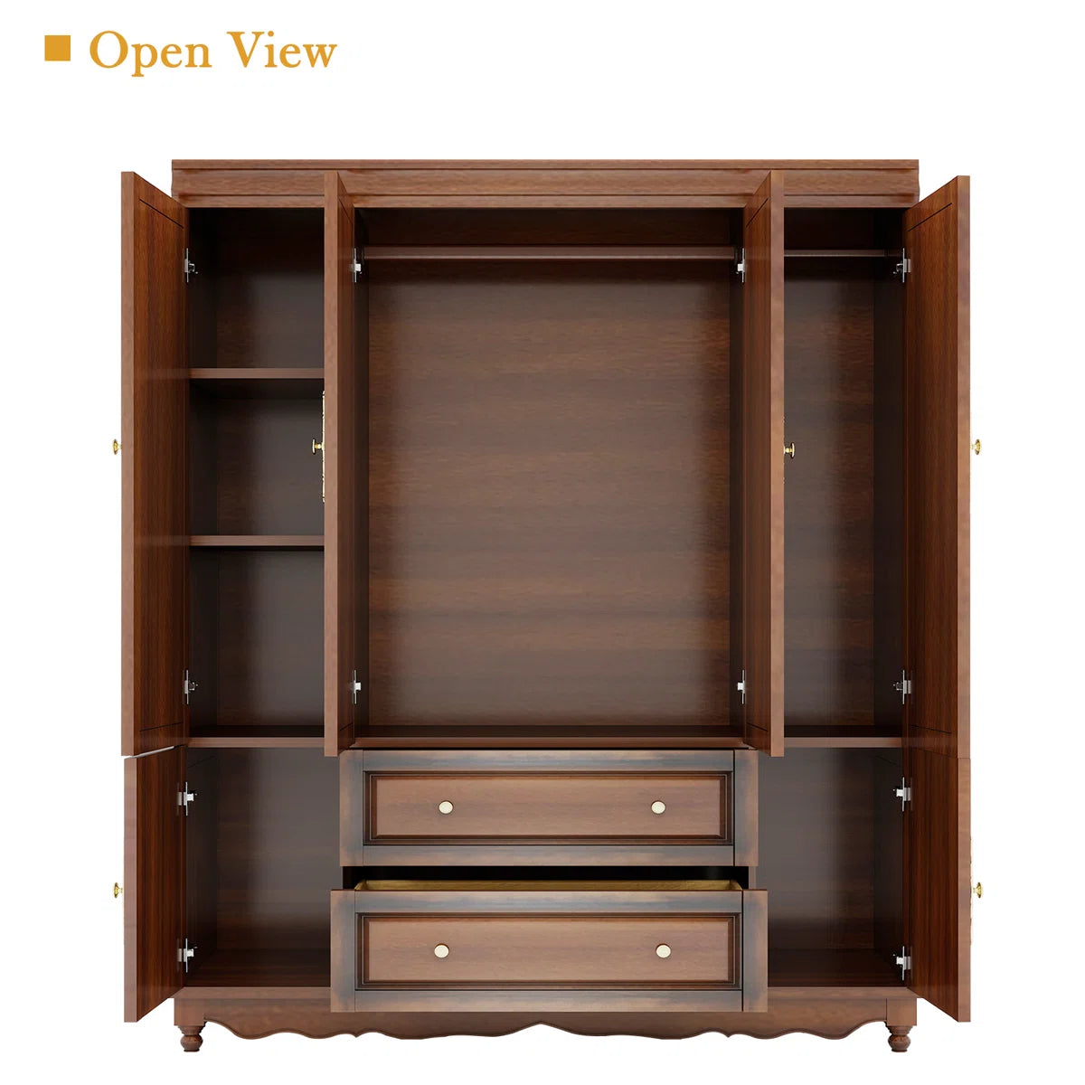 100% Solid Wood Wardrobe Armoire, Farmhouse 4-door 70.87"H Bedroom Armoire Closet with Drawer and Hanging Rod