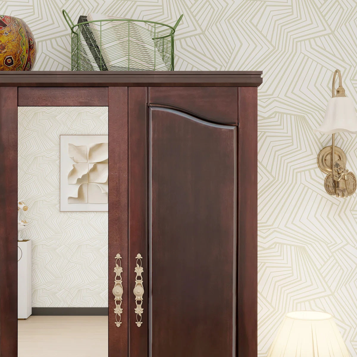 100% Solid Wood 3-door Wardrobe Armoire with Mirror & 2 Hanging Rods, 70.87"H