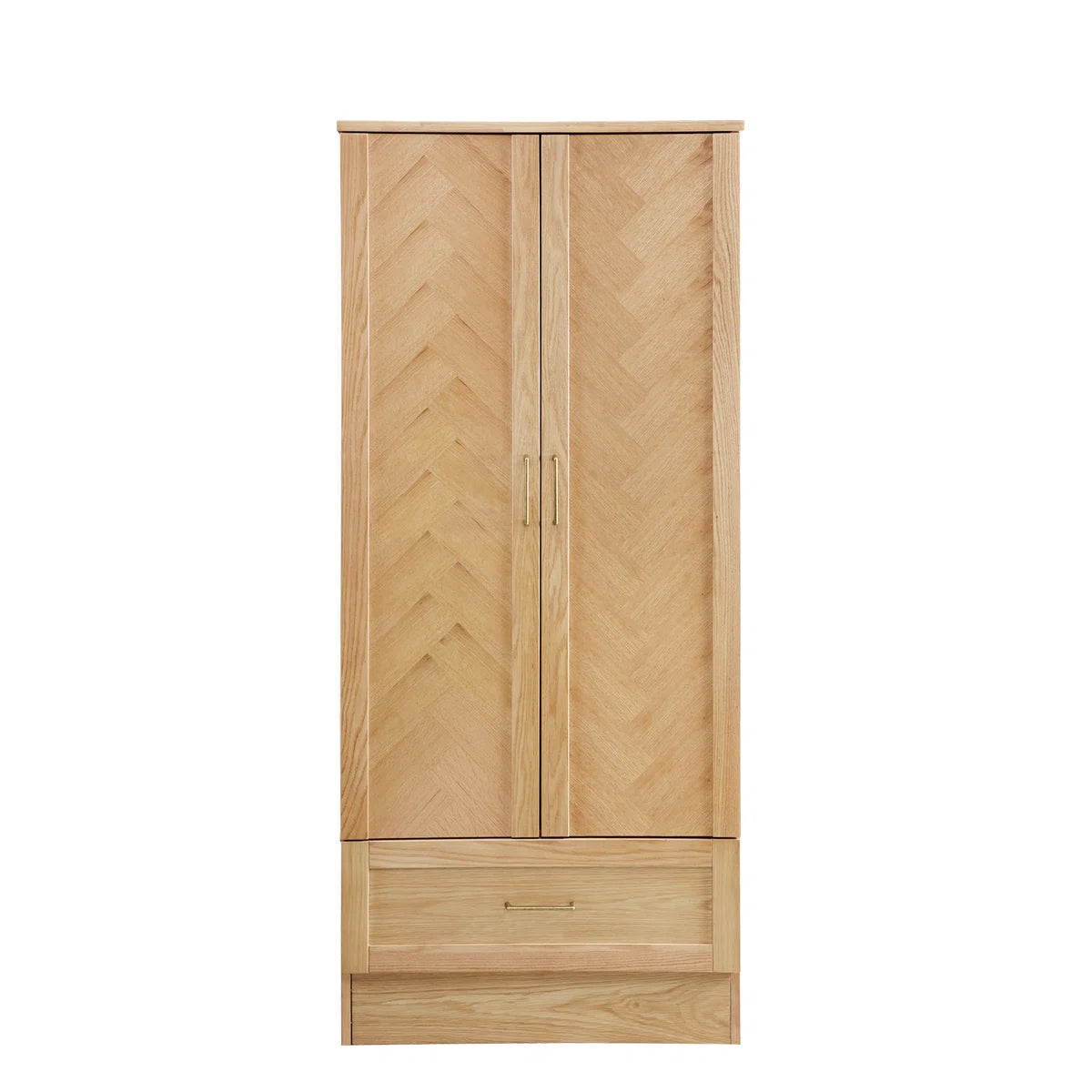 2 Doors Wardrobe Armoire 100% Soild Wood Storage Cabinet, 70.87"H Wardrobe Closet with Drawer and Hanging Rod, Natrual Wood Finish