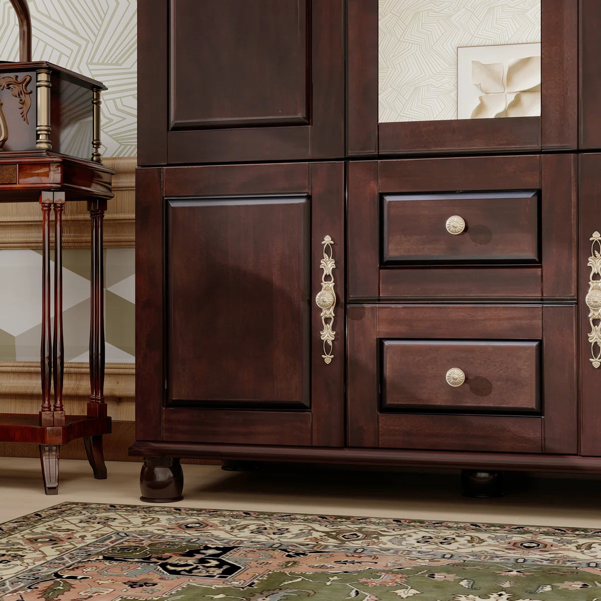 100% Solid Wood 3-door Wardrobe Armoire with Mirror & 2 Hanging Rods, 70.87"H