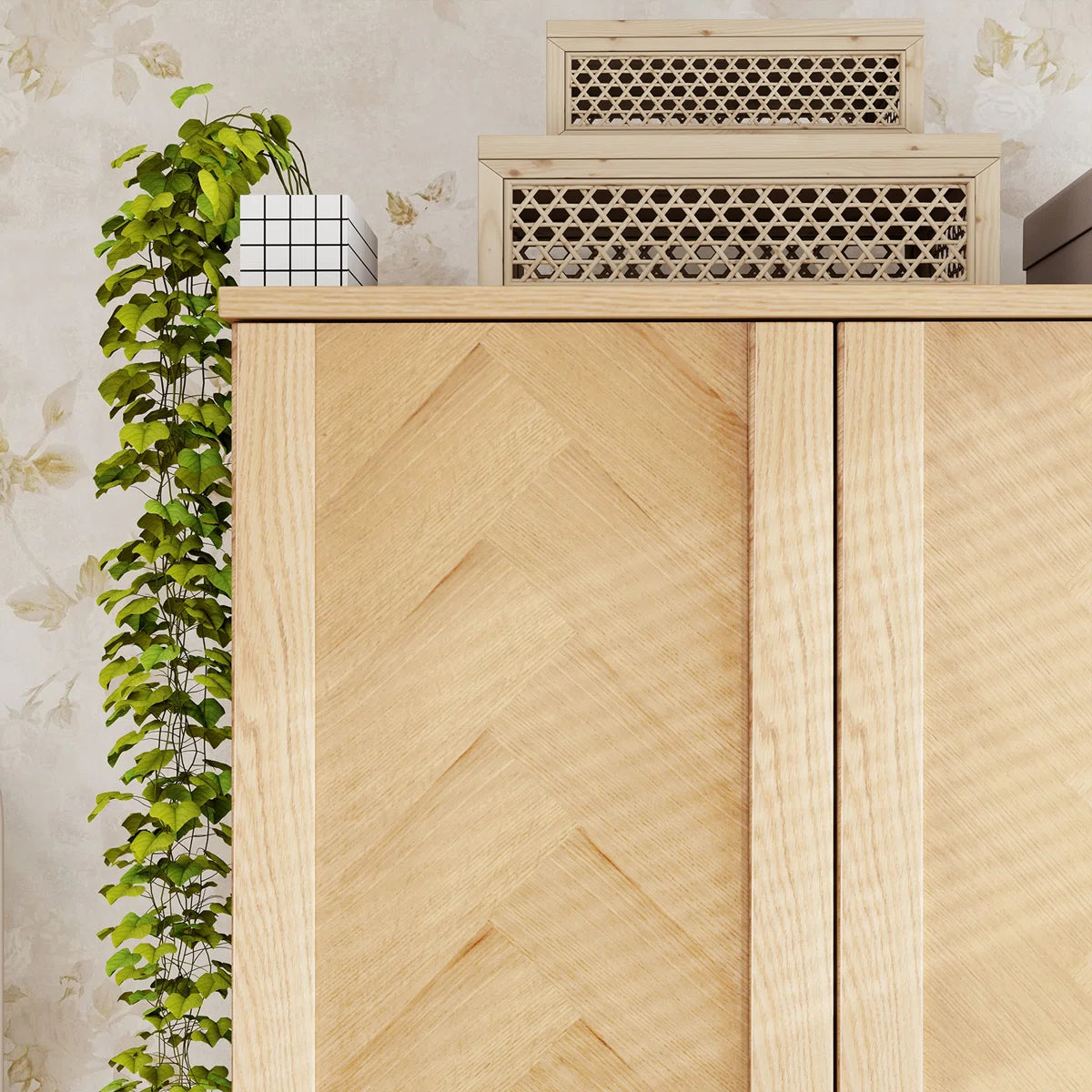 2 Doors Wardrobe Armoire 100% Soild Wood Storage Cabinet, 70.87"H Wardrobe Closet with Drawer and Hanging Rod, Natrual Wood Finish