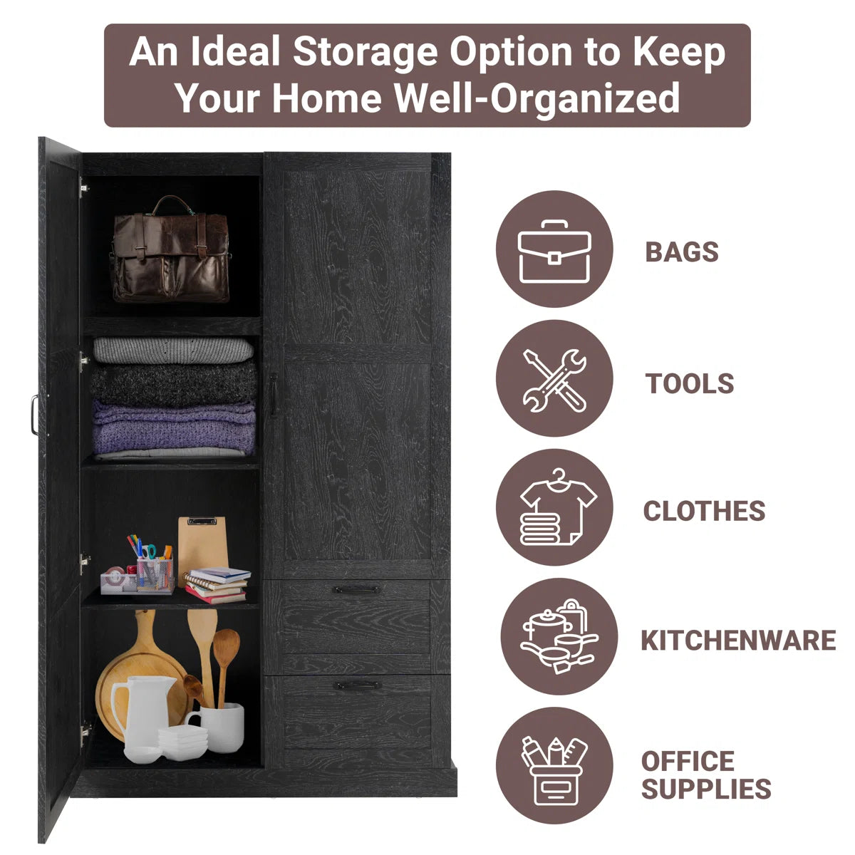 Multipurpose Bedroom Armoire Wardrobe Closet Pantry Storage Cabinet with Drawers