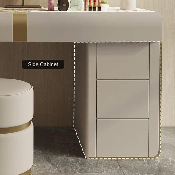 Leonie Modern Gray Makeup Vanity Set with Side Cabinet Dressing Table with Mirror & Stool, Makeup Vanity Desk with Mirror and Bedroom Dressing Table Set with 5 Drawers for Women/Girls - Ouch Cart 