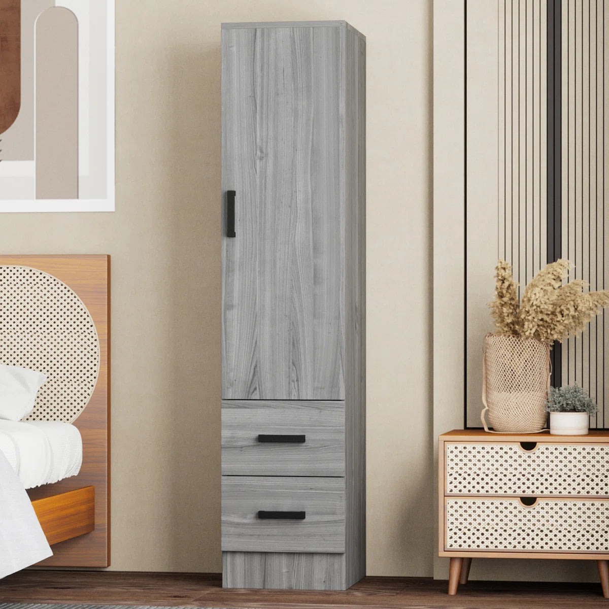 Wardrobe Armoire Closet With 2 Drawers And Door That Can Open From Either The Left Or Right.