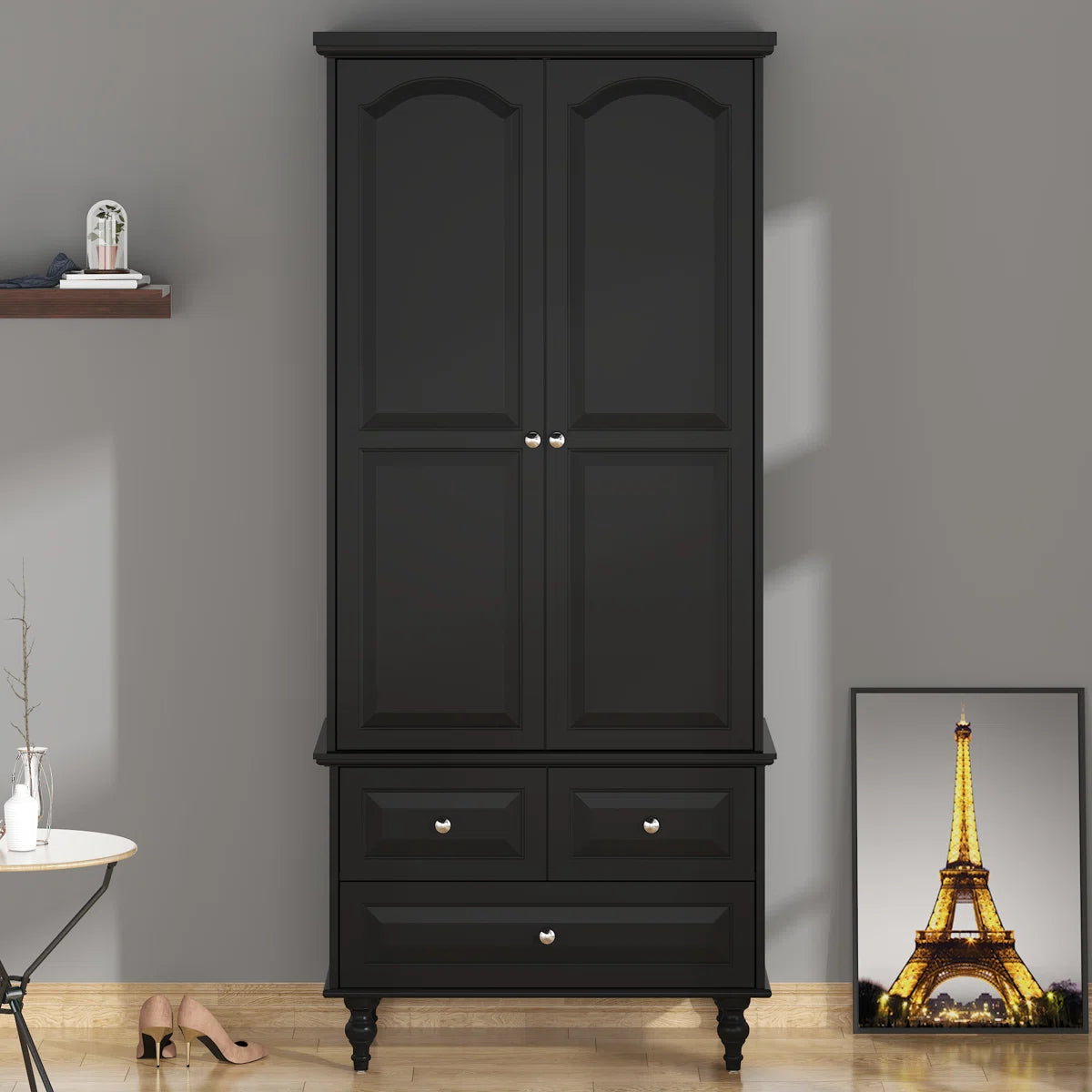 Talisha Freestanding Wooden Wardrobe Armoire with 3 Drawers