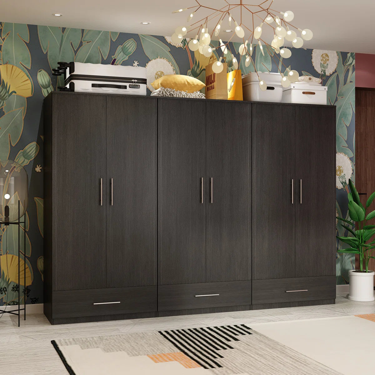 94.5'' Wide 6 Doors Wardrobe Armoire With 3 Drawers