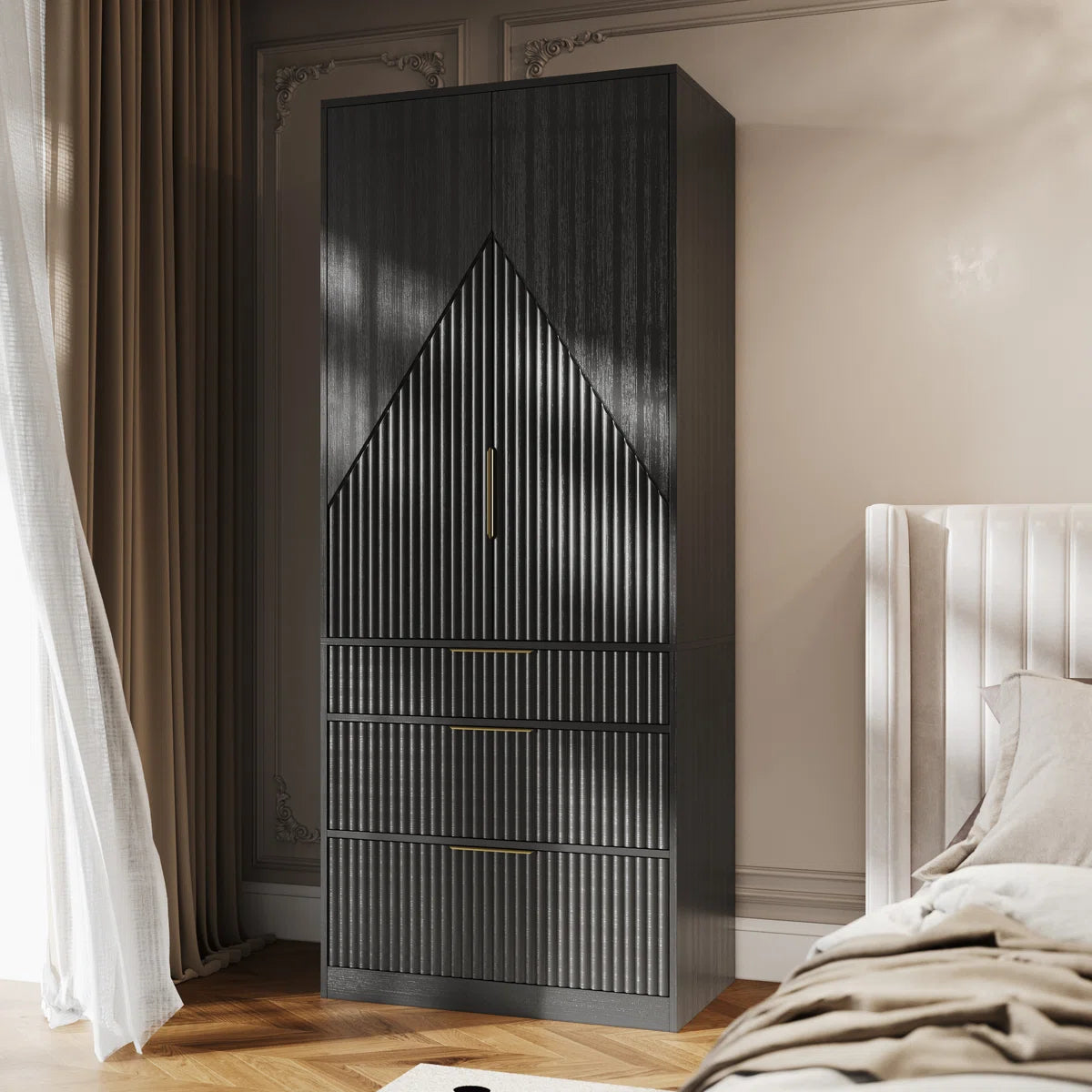 2 Doors Armoire Wardrobe With Three Large Drawers And Hidden Storage