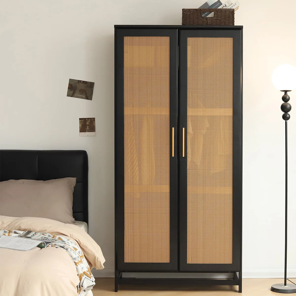 Albertha Solid Wood Wardrobe Rattan Doors