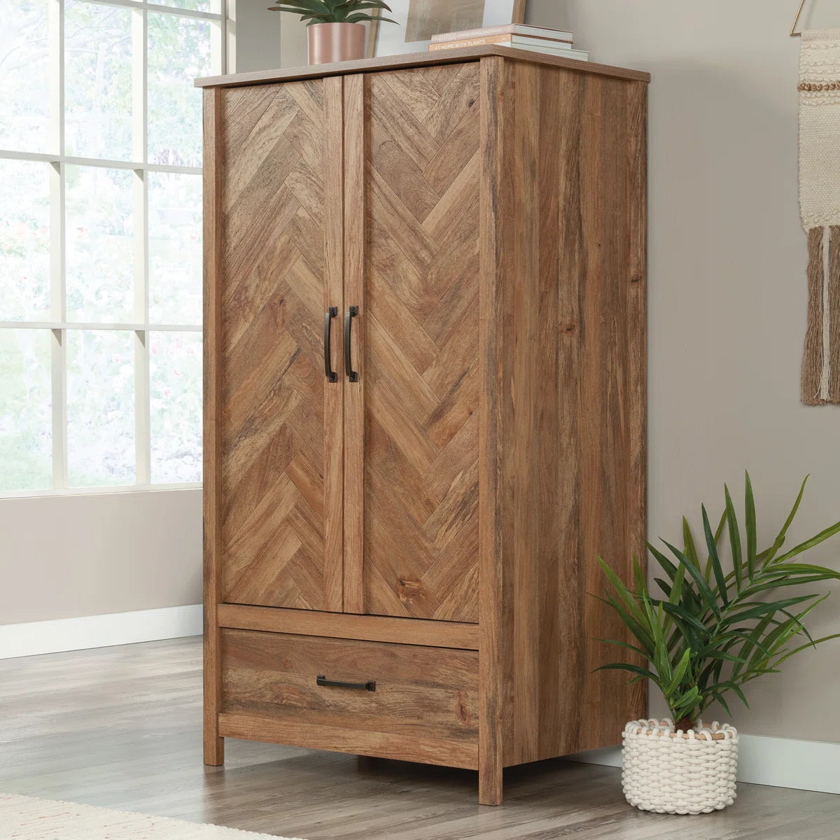 2-Door Wooden Wardrobe Armoire With 3 Storage Shelves