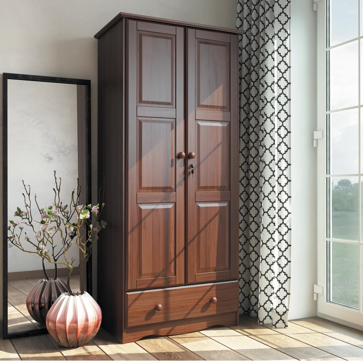 Primm Flexible 100% Solid Wood 2-door Wardrobe Armoire with Lock
