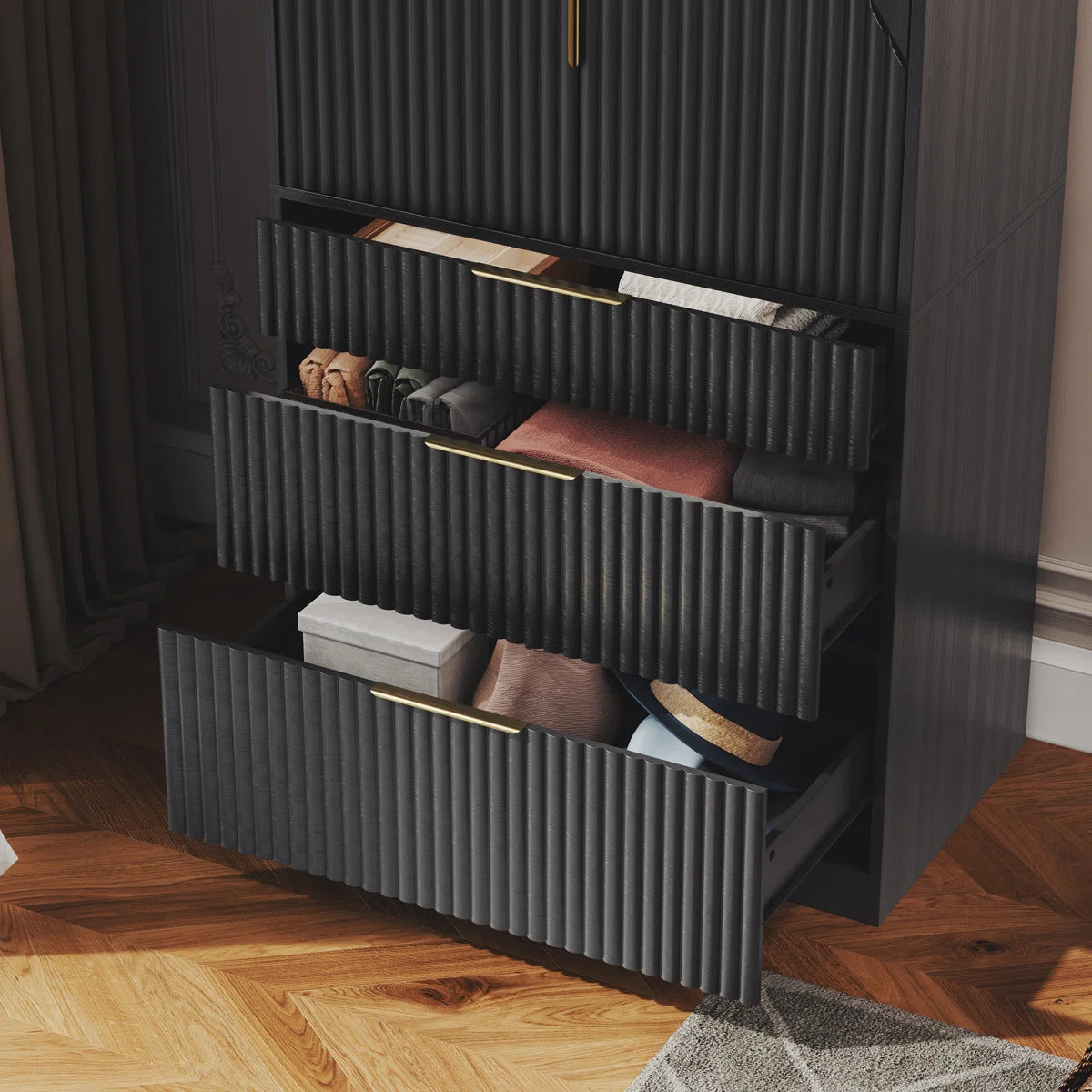 2 Doors Armoire Wardrobe With Three Large Drawers And Hidden Storage
