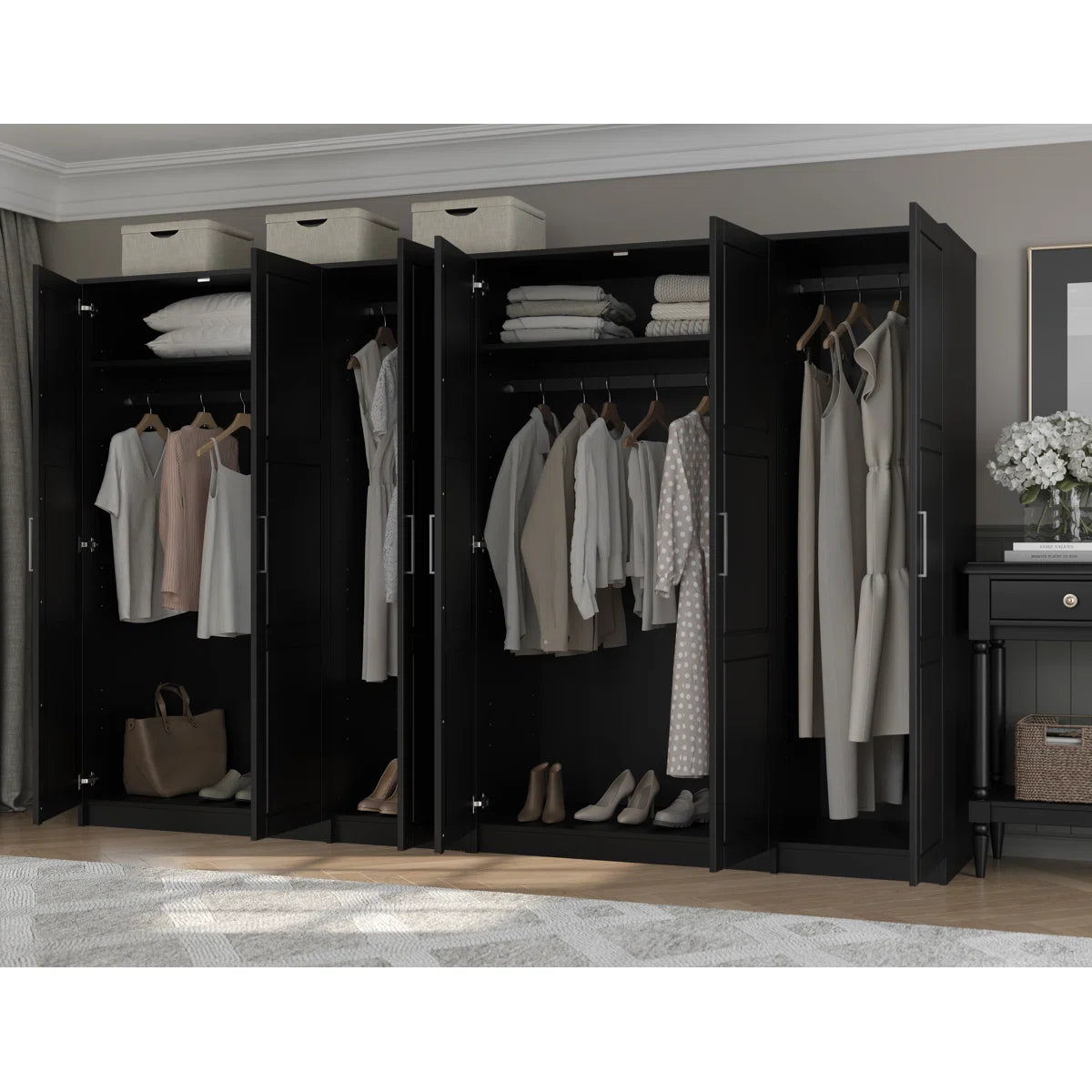 100% Solid Wood Urban 6-Door Wardrobe with Solid Door