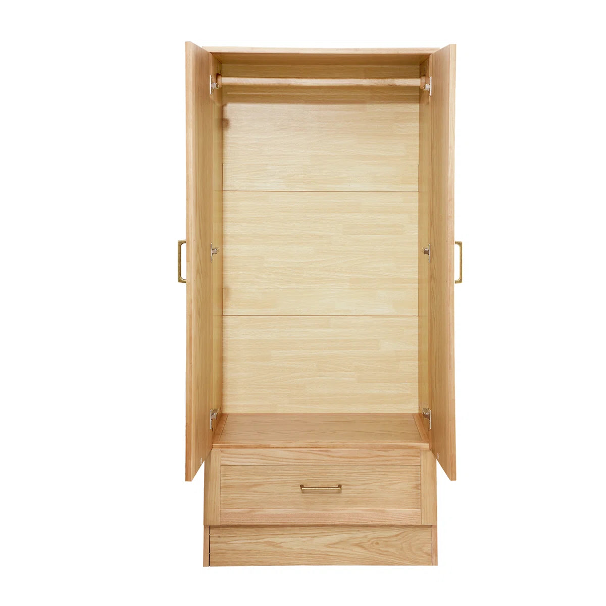 2 Doors Wardrobe Armoire 100% Soild Wood Storage Cabinet, 70.87"H Wardrobe Closet with Drawer and Hanging Rod, Natrual Wood Finish