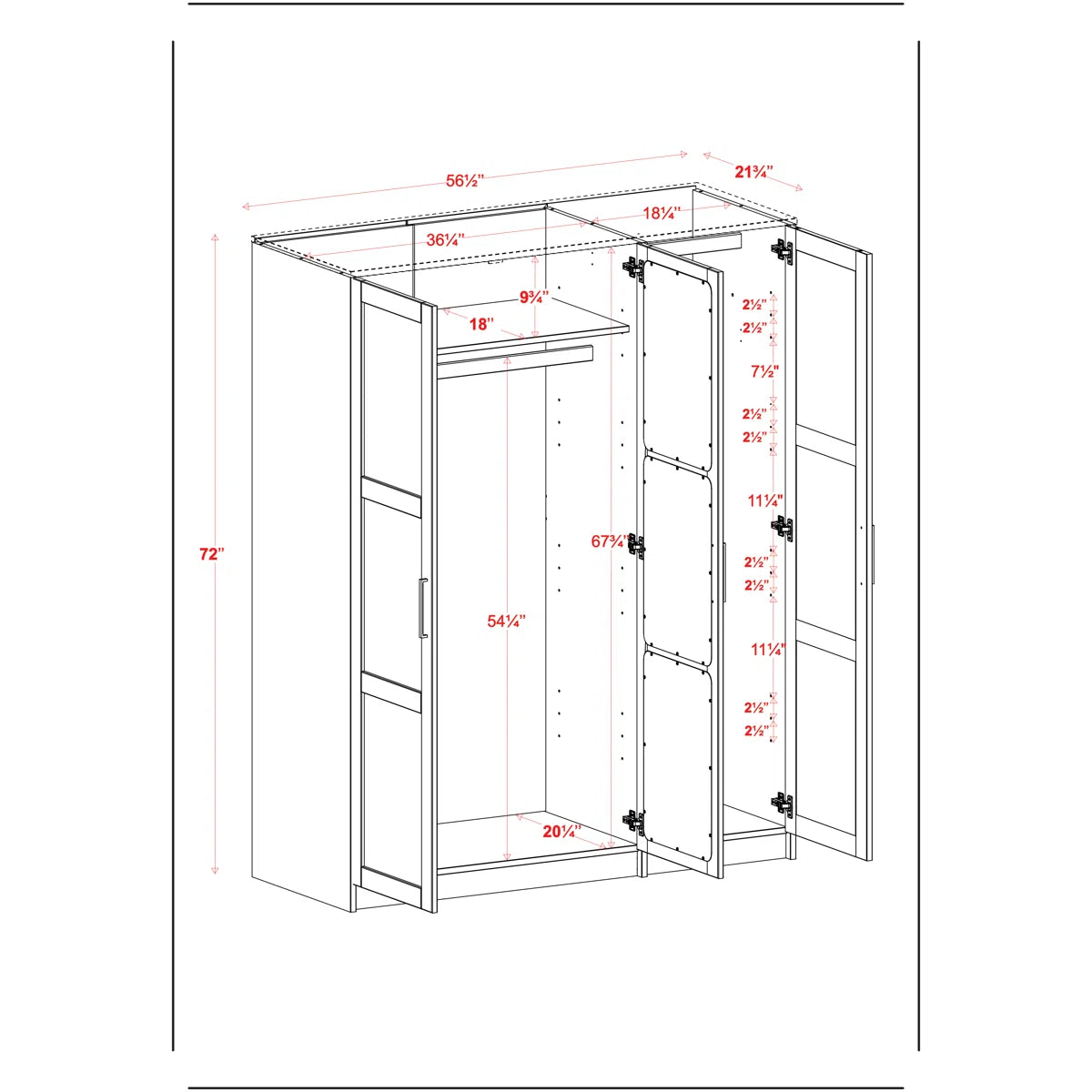100% Solid Wood Swedesboro 3-Door Wardrobe Armoire