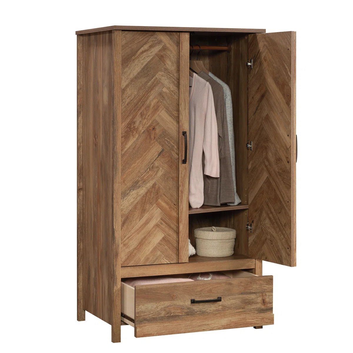 2-Door Wooden Wardrobe Armoire With 3 Storage Shelves