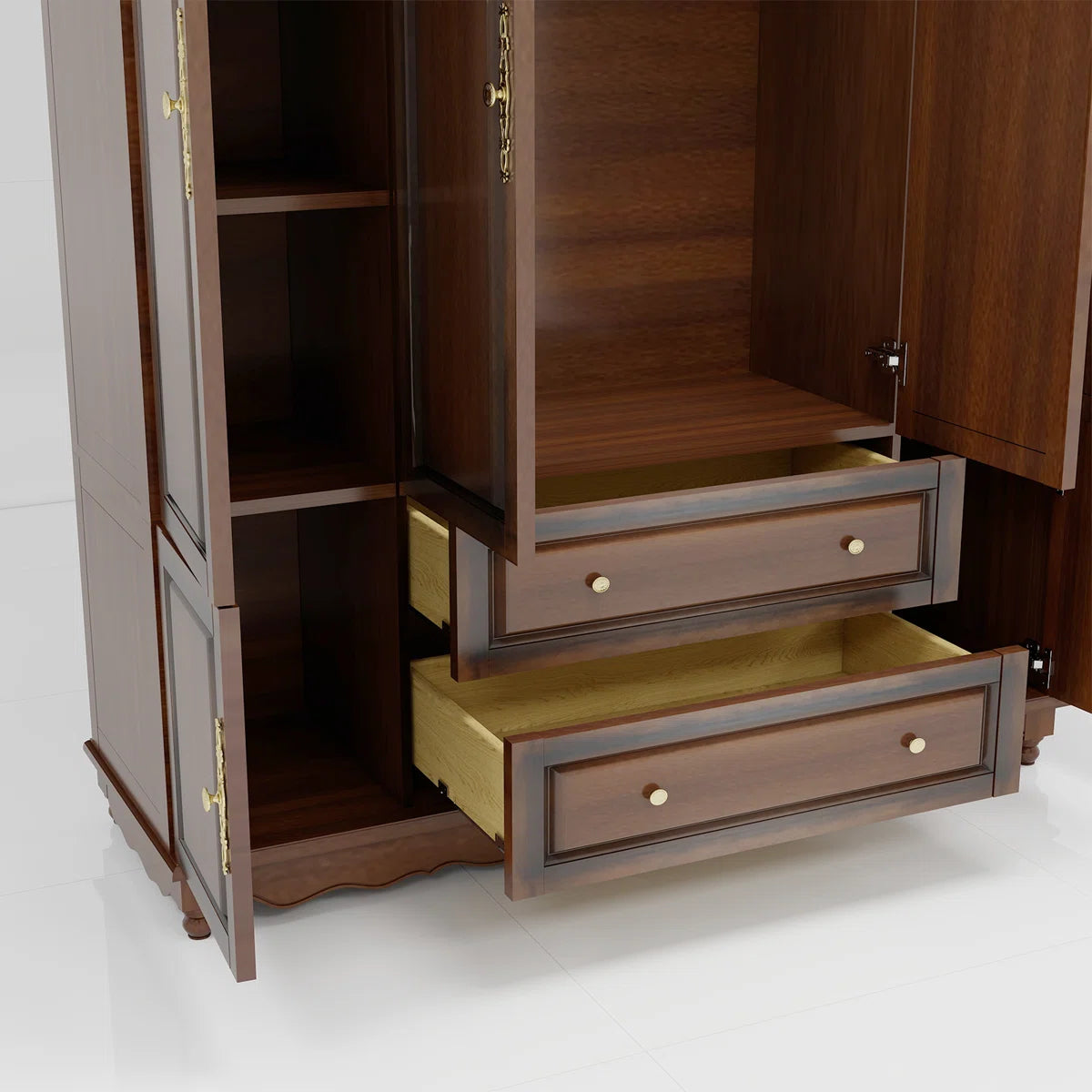 100% Solid Wood Wardrobe Armoire, Farmhouse 4-door 70.87"H Bedroom Armoire Closet with Drawer and Hanging Rod