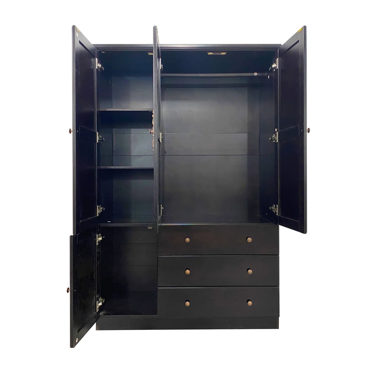100% Solid Wood Armoire Wardrobe Closet with 3 Doors, Cabinet Storage Cabinet Solid Wood with 3 Drawers, Solid Wood Large Armoire Closet with a Hanging Rod for Bedroom Solid Wood with Expresso Finish