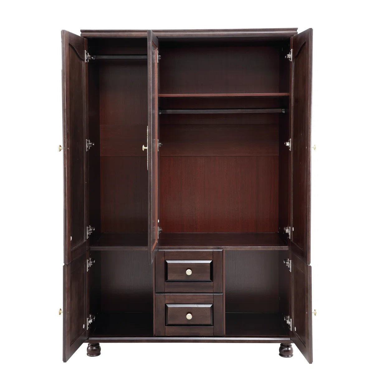 100% Solid Wood 3-door Wardrobe Armoire with Mirror & 2 Hanging Rods, 70.87"H