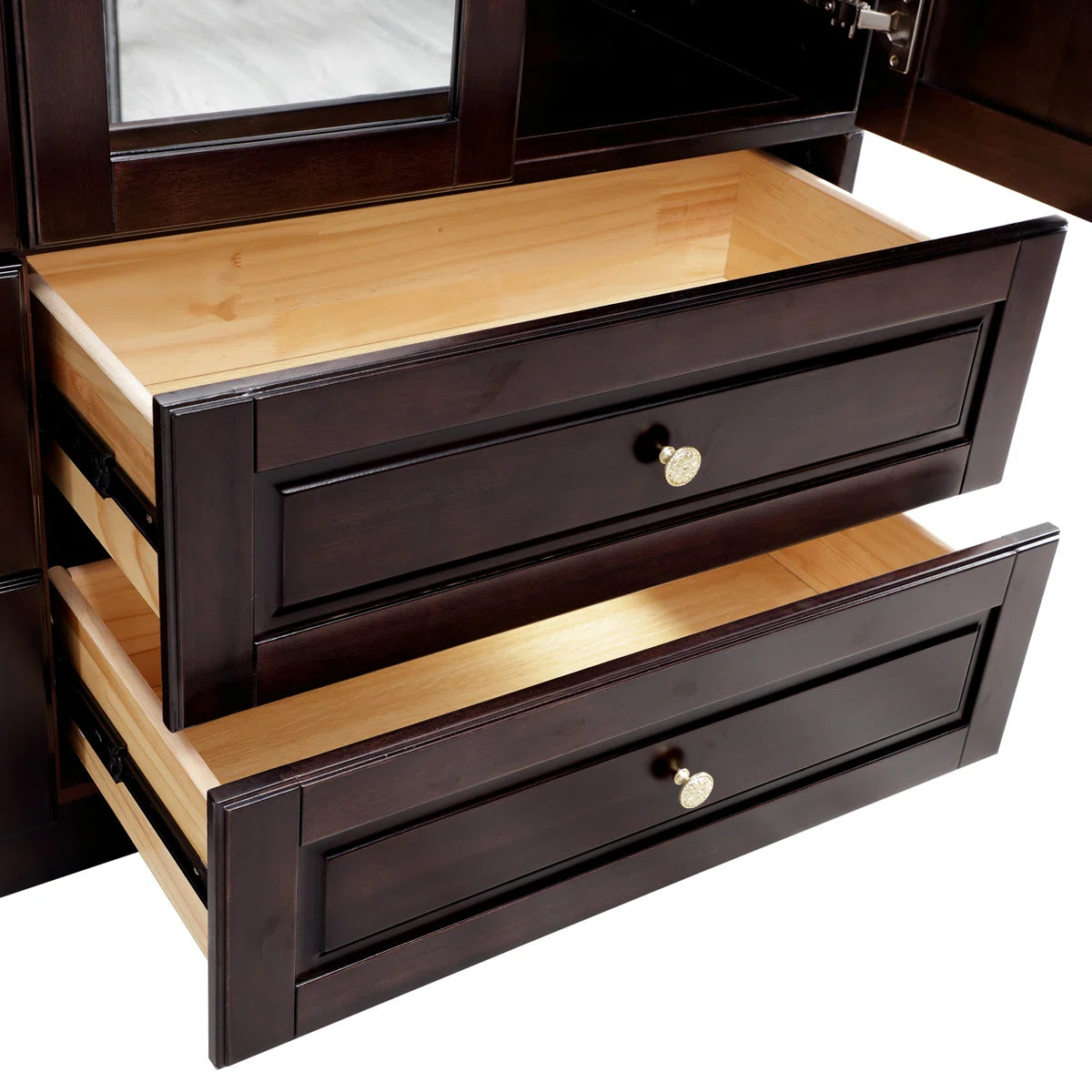 4 Doors Wardrobe Armoire 100% Soild Wood Storage Cabinet With Mirrors, 70.87"H Wardrobe Closet With 4 Drawers and 2 Hanging Rods, Dark Brown Finish