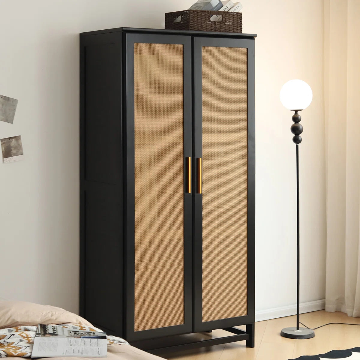 Albertha Solid Wood Wardrobe Rattan Doors