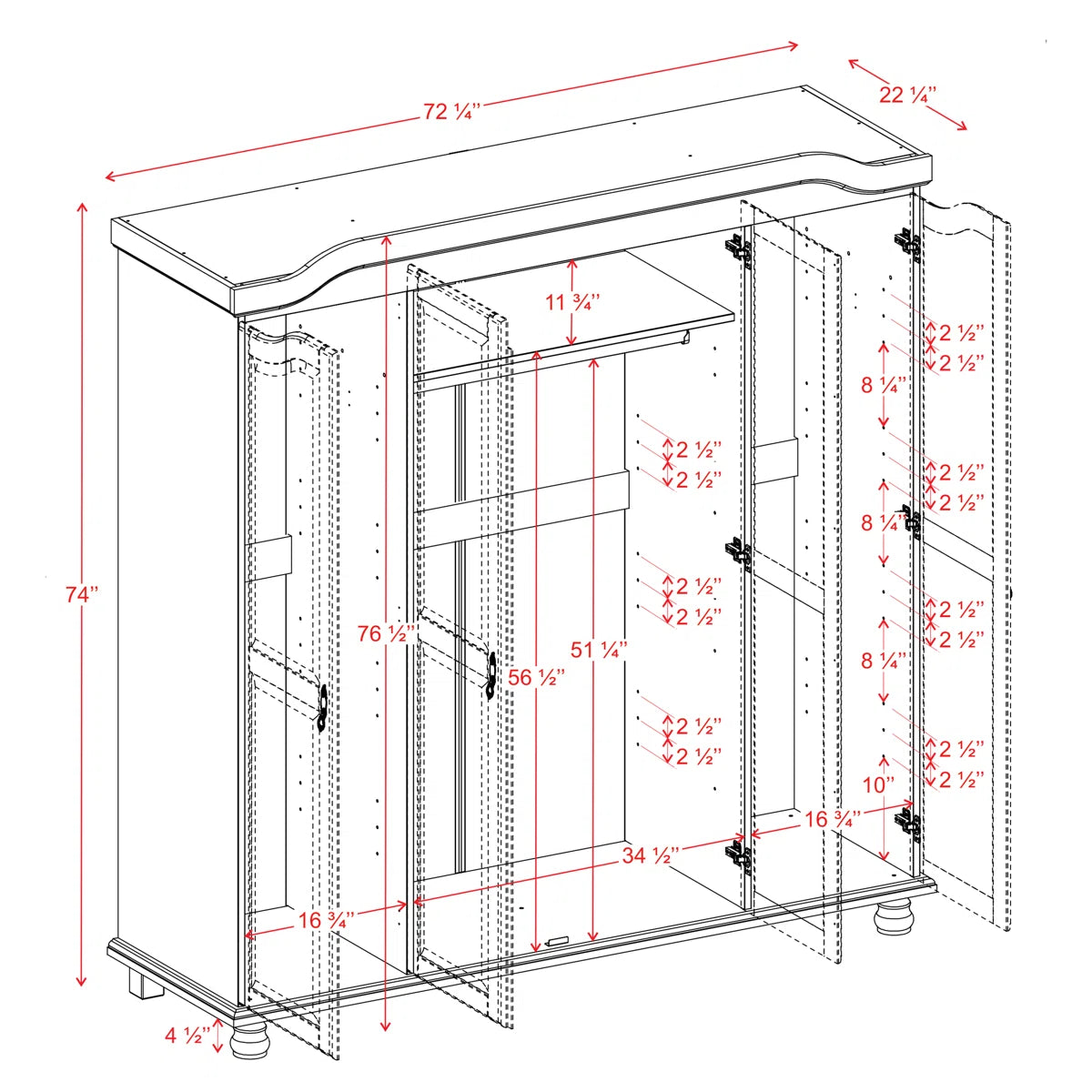 Kyle 100% Solid Wood 4-door Wardrobe Armoire with Mirrored Doors