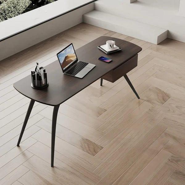 Jocelyn Mid-Century Modern Walnut Office Desk Rectangular Writing Desk with 1 Drawer - Ouch Cart 
