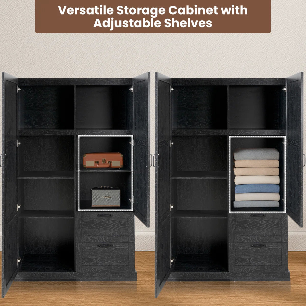 Multipurpose Bedroom Armoire Wardrobe Closet Pantry Storage Cabinet with Drawers