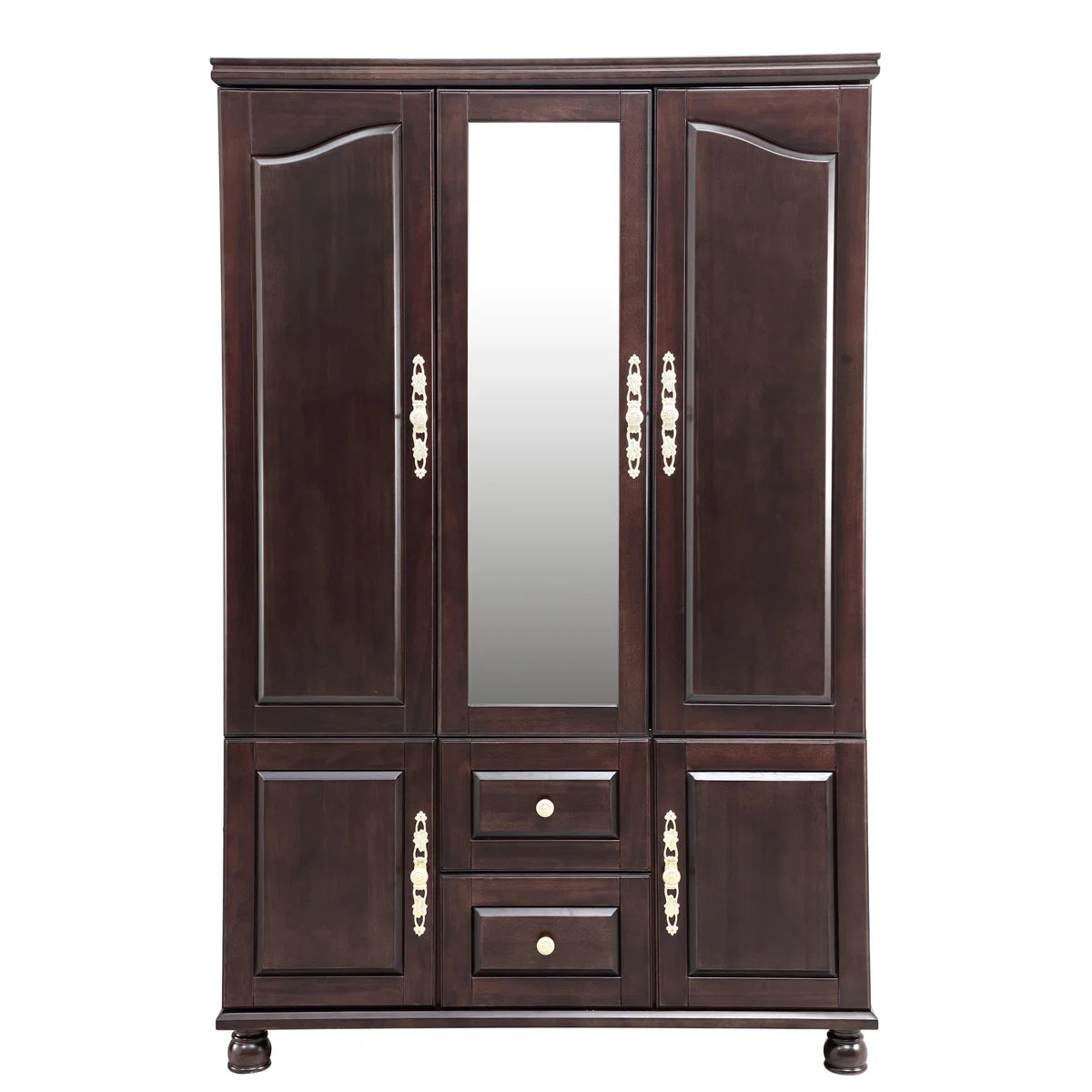 100% Solid Wood 3-door Wardrobe Armoire with Mirror & 2 Hanging Rods, 70.87"H