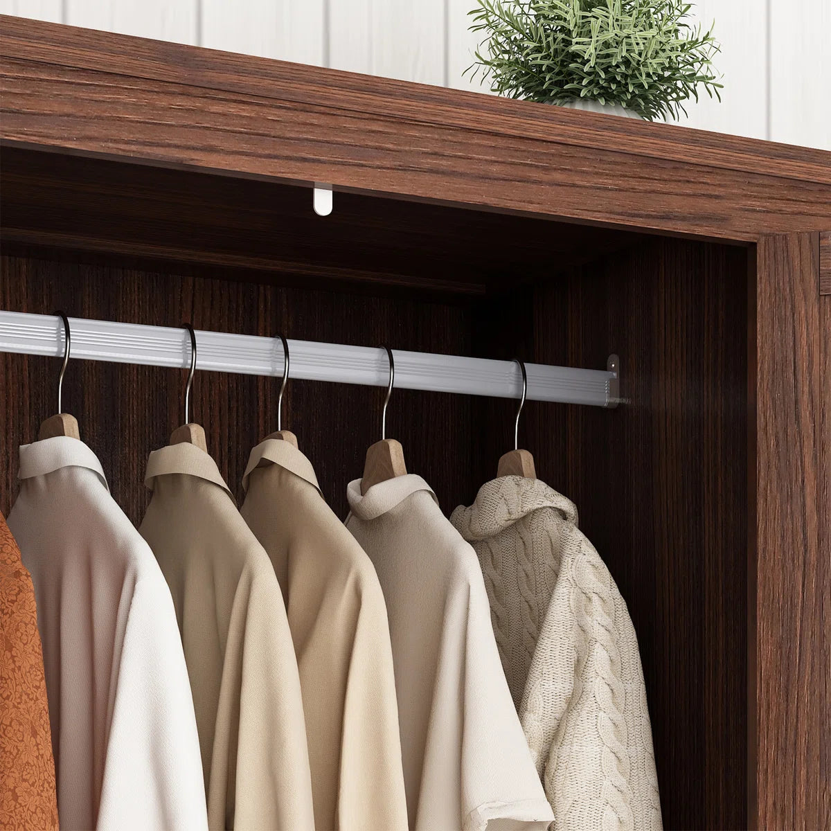 70.10" Farmhouse 4 Door Armoire Wardrobe With 2 Drawers, Hanging Rod And 2 Adjustable Shelves For Bedroom