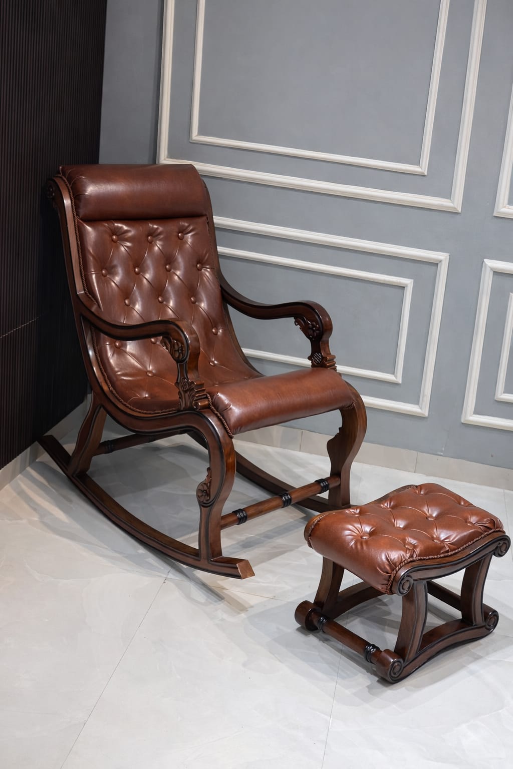 Pure Teak Wood Standard Rocking Chair with Footrest | Premium Solid Wood Comfort