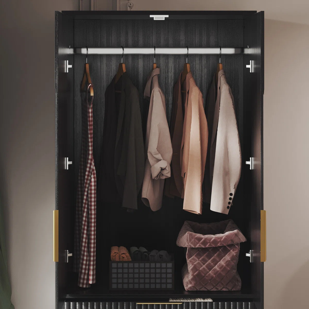 2 Doors Armoire Wardrobe With Three Large Drawers And Hidden Storage