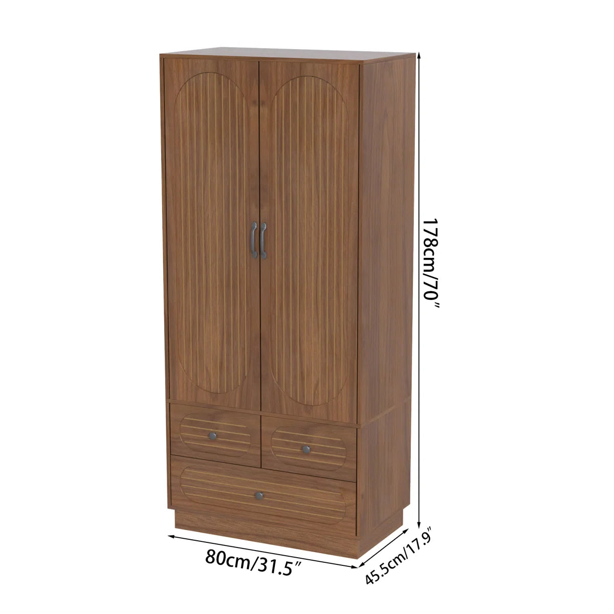 Armoire Wardrobe Closet, Wardrobe Armoire With 3 Drawers And 2 Fluted Doors, Wardrobe Cabinet With Shelves And Hanging Rod, Freestanding Armoire Cabinet
