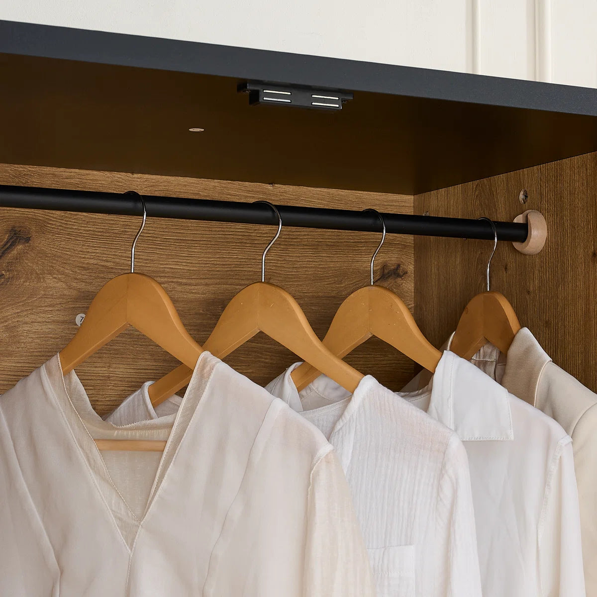 71" H Armoire Wardrobe Wood Cabinet With 2 Drawers and Mirror