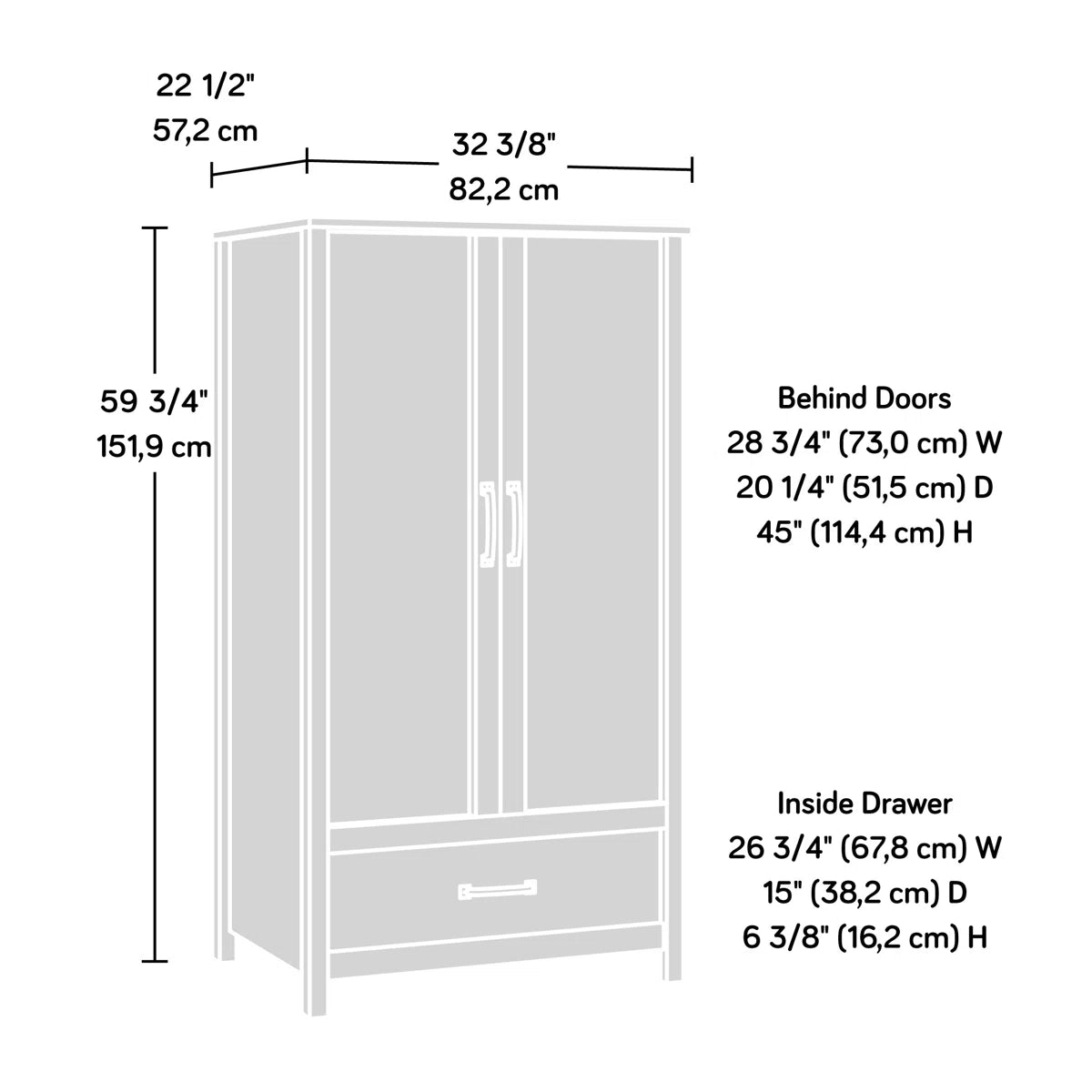 2-Door Wooden Wardrobe Armoire With 3 Storage Shelves