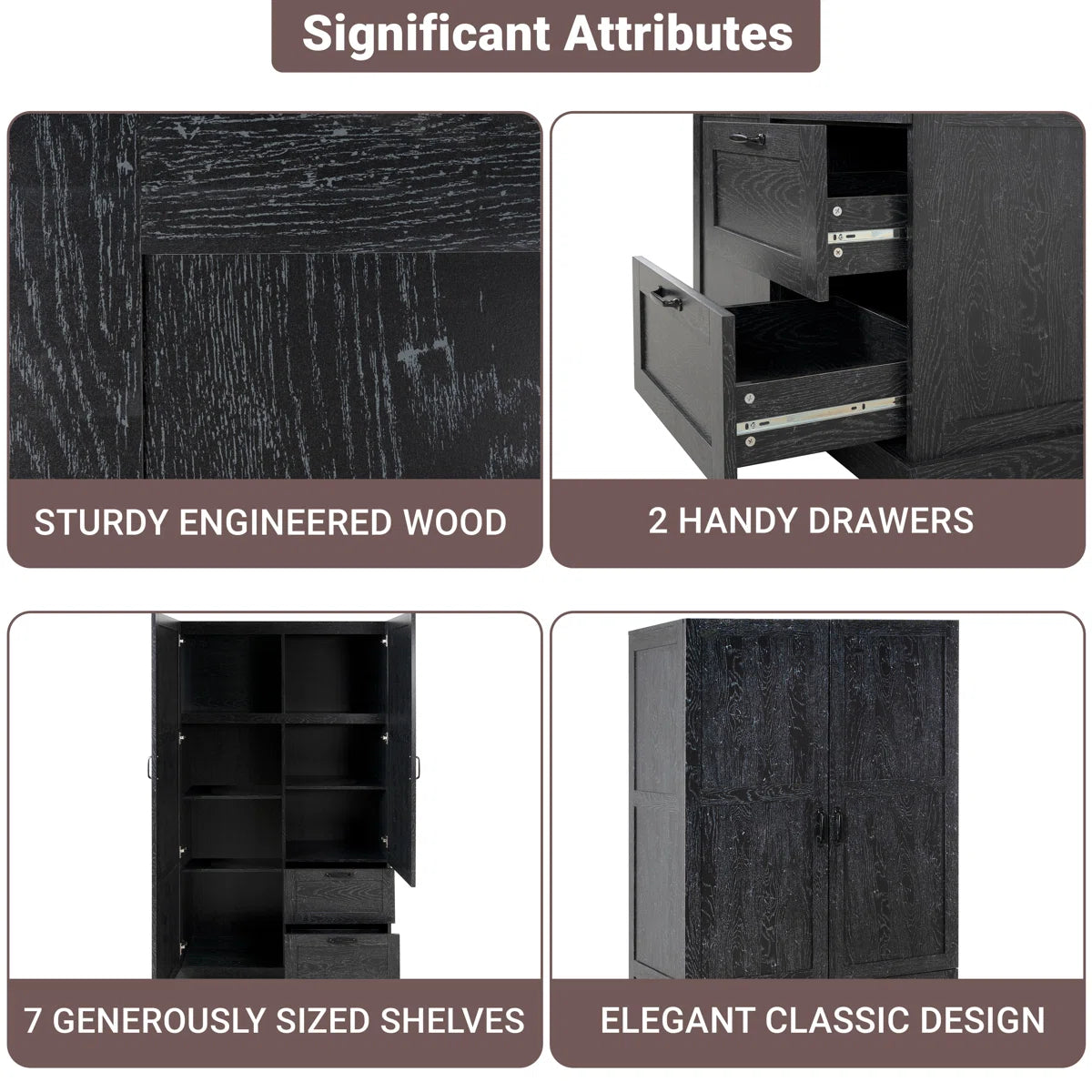Multipurpose Bedroom Armoire Wardrobe Closet Pantry Storage Cabinet with Drawers