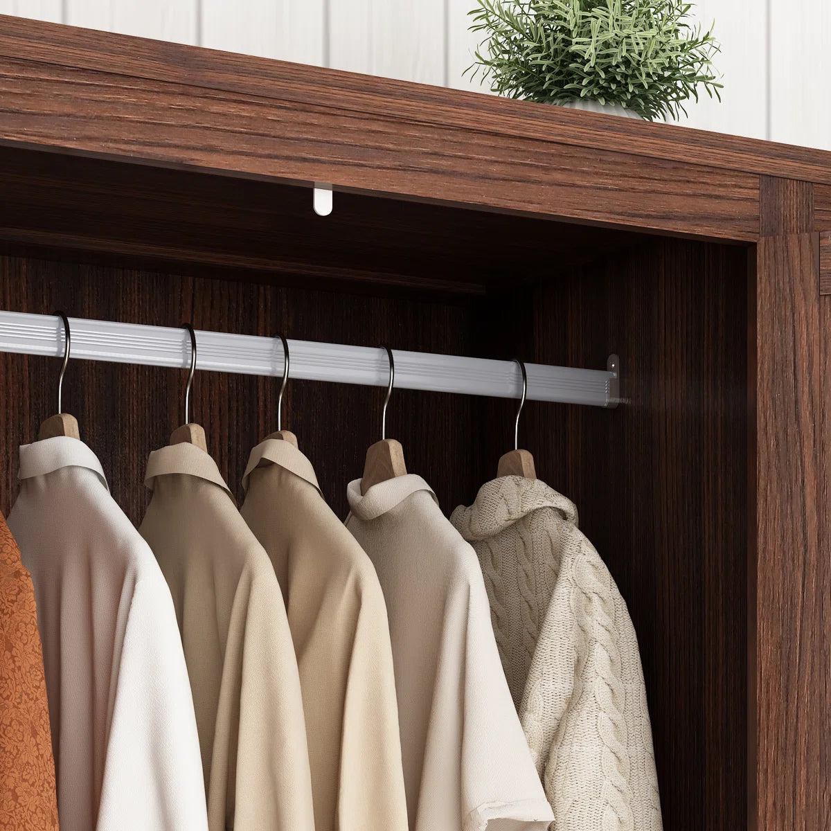 70.10" Farmhouse 4 Door Armoire Wardrobe With 2 Drawers, Hanging Rod And 2 Adjustable Shelves For Bedroom