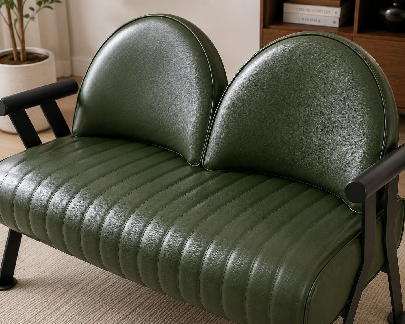 Modern Green Leather Loveseat Sofa | Premium Upholstered 2-Seater Accent Sofa with Metal Frame
