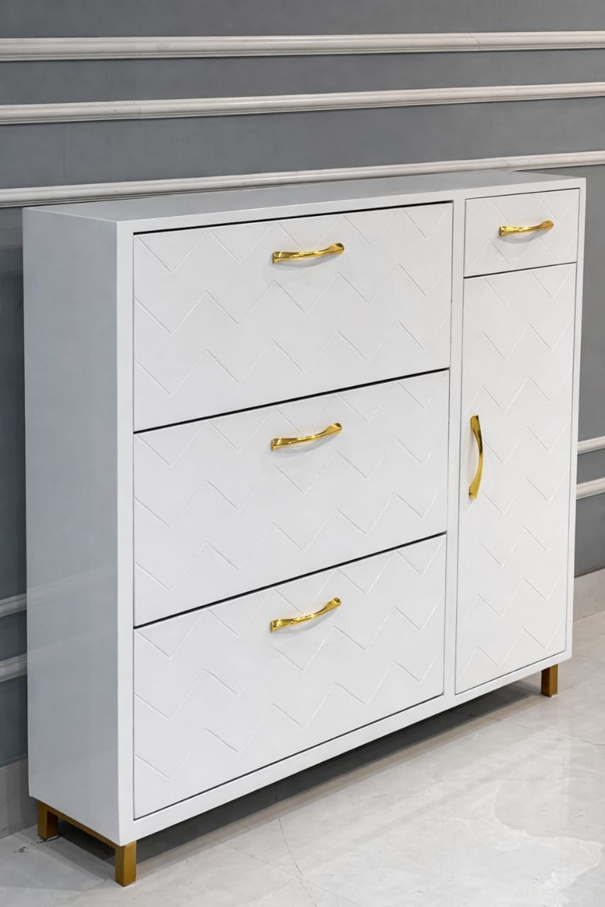 Free Standing Shoe Organizer with 3 Flip Drawers and Side Cabinet