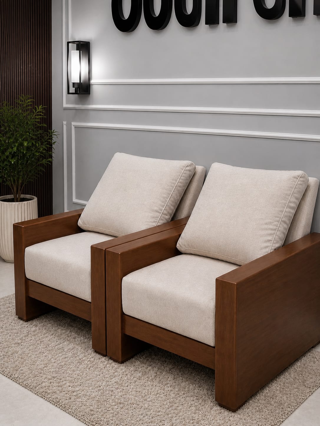 Ouch Cart Modern Solid Wood Armchair Set of 2 with Cushioned Seating