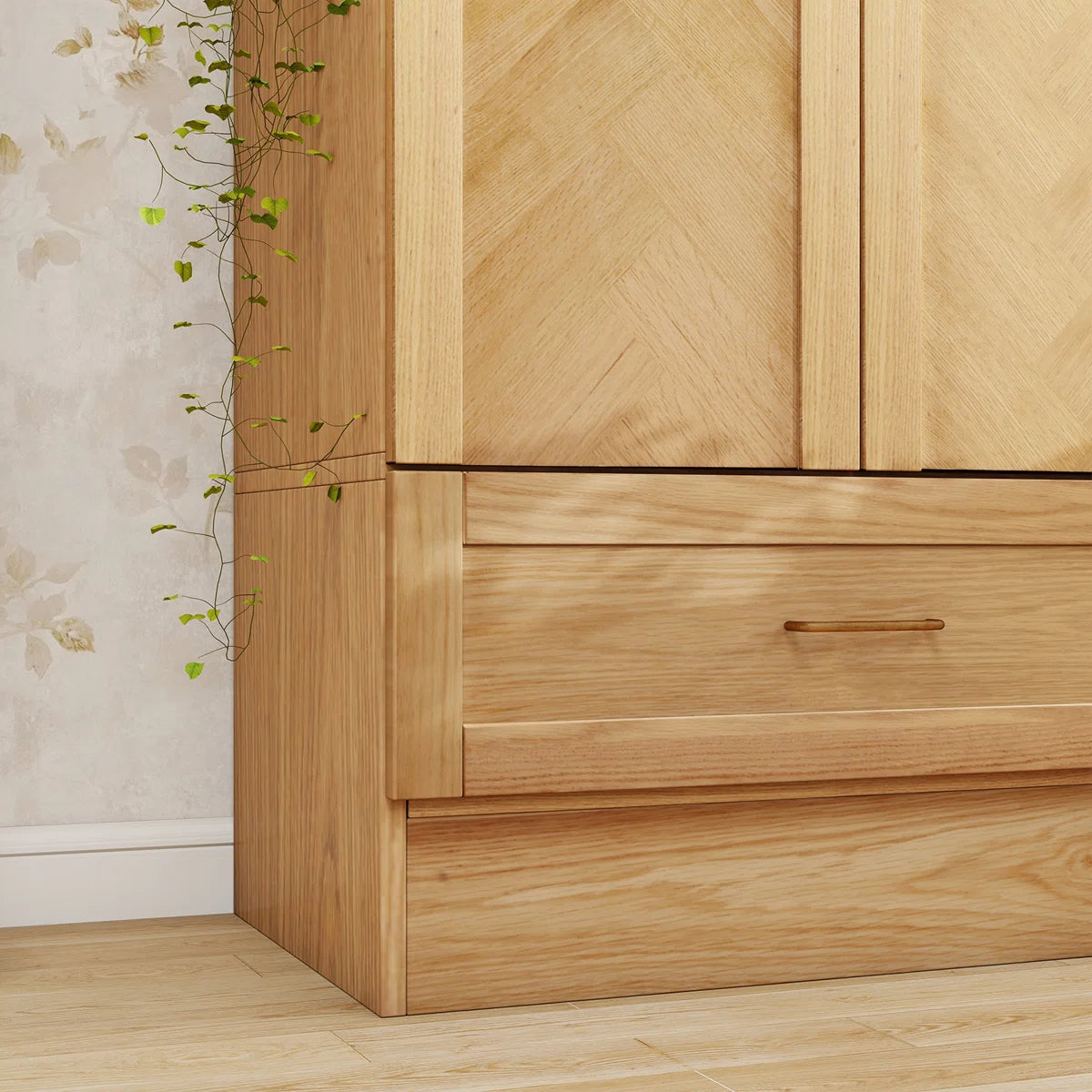 2 Doors Wardrobe Armoire 100% Soild Wood Storage Cabinet, 70.87"H Wardrobe Closet with Drawer and Hanging Rod, Natrual Wood Finish
