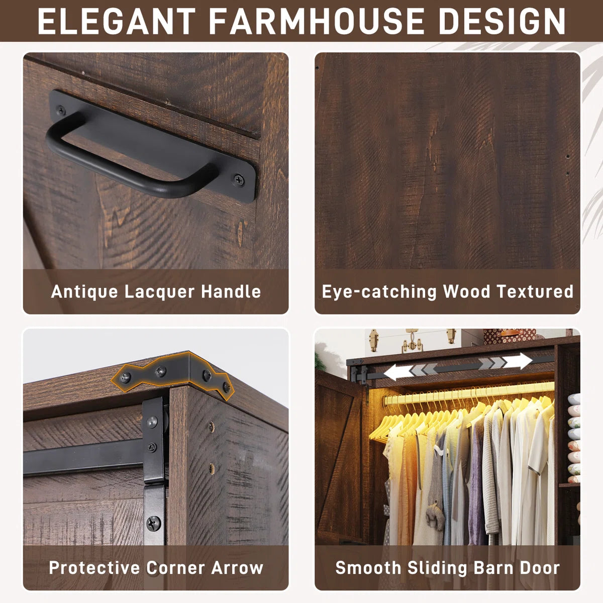 73.00''H Armoire Wardrobe With Sensor Light, Drawers, And Hanging Rod