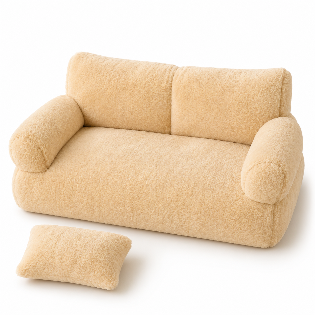 Luxury Plush Pet Sofa Bed with Cushion | Soft Teddy Fabric Dog & Cat Couch | Cozy Indoor Pet Bed for Small Dogs & Cats