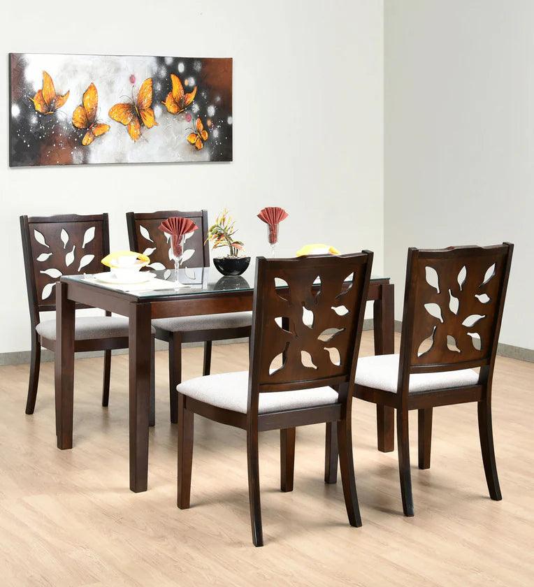 Solid Wood 4 Seater Dining Set in Dark Walnut Finish - Ouch Cart 