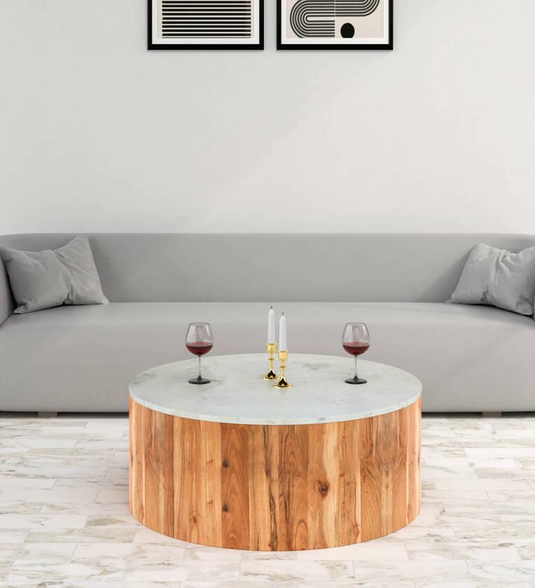 Marble Coffee Table in White Finish - Ouch Cart 